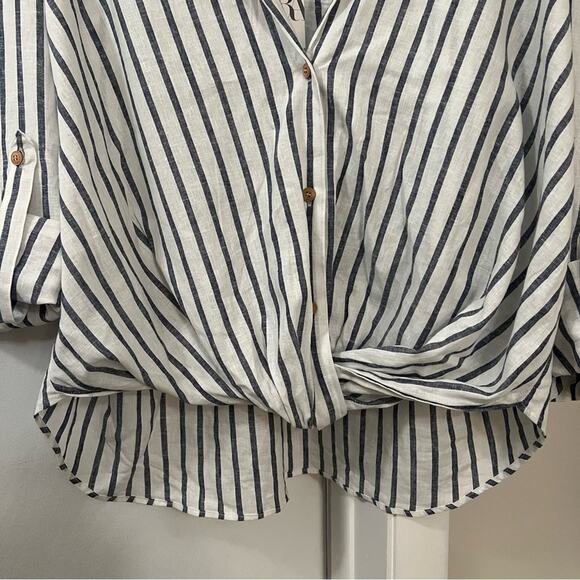 Zara STRIPED LINEN BLEND TOP Size Large - Picture 11 of 13